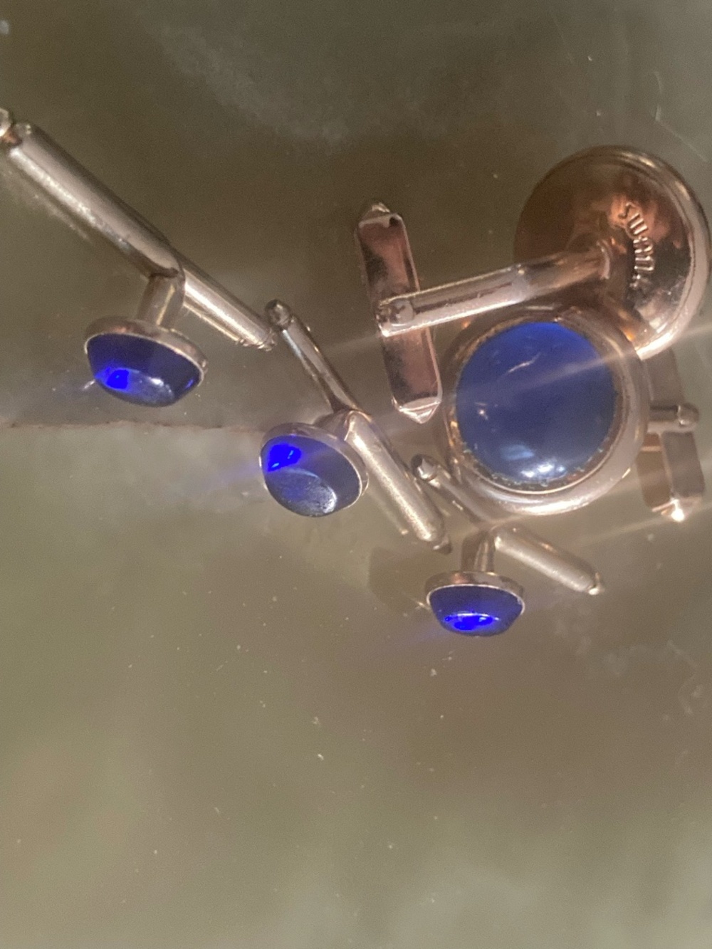 Vintage Swank Blue Cabochon Cufflinks & 3 Shirt Studs